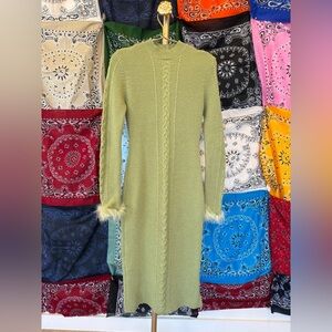 Rehab Lab Olive Knit Dress with Faux Fur Cuffs